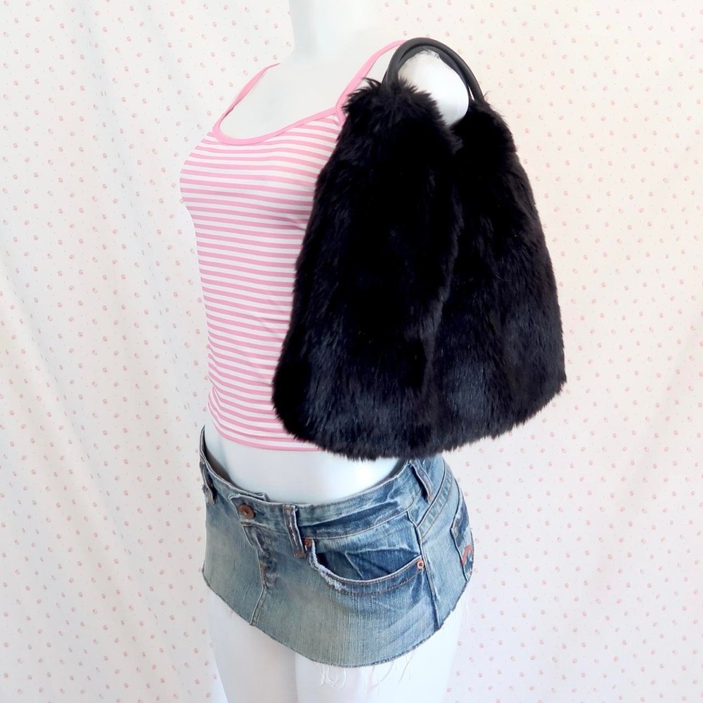 vintage black faux fur shoulder bag y2k fluffy purse